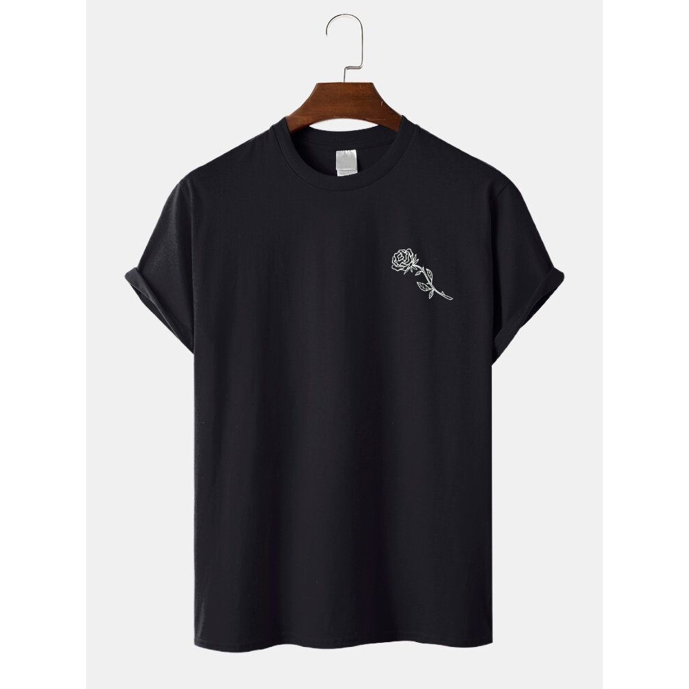 Mens Rose Chest Print Short Sleeve 100% Cotton T-Shirt Mens Rose Chest Print Short Sleeve 100% Cotton T-Shirt