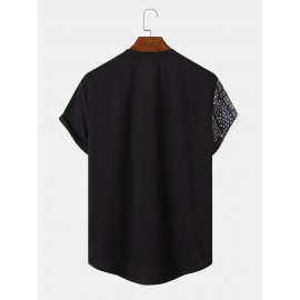 Mens Vintage Geometric Print Patchwork Curved Hem Short Sleeve T-Shirts