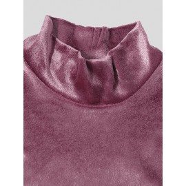 Men Suede High Neck Long Sleeve T-Shirt