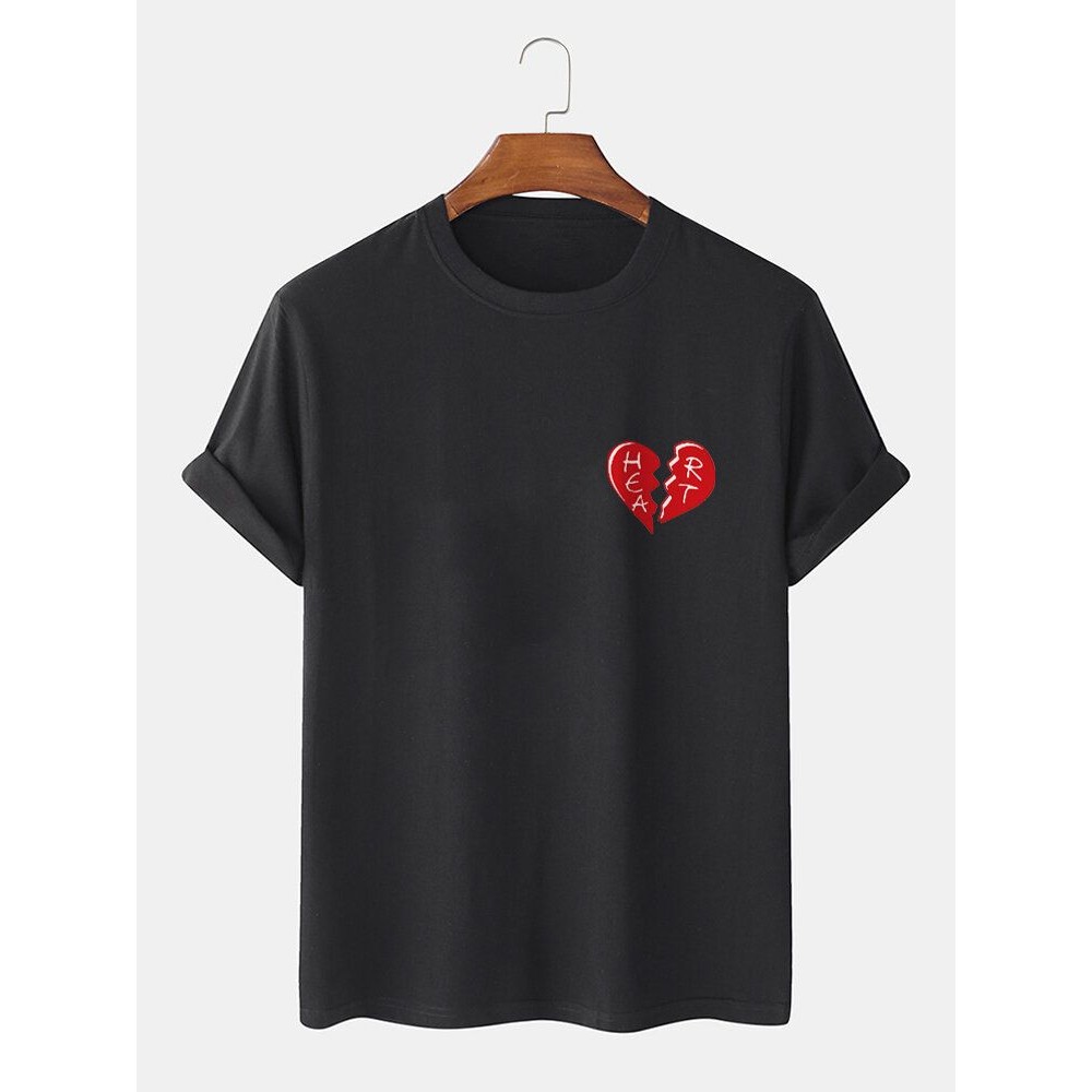 Mens 100% Cotton Heart Graphics Casual Short Sleeve T-Shirt Mens 100% Cotton Heart Graphics Casual Short Sleeve T-Shirt