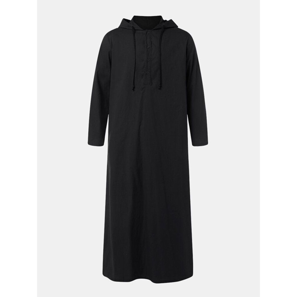 Men Cotton Middle Robe Solid Long Sleeve Hooded T-Shirt Men Cotton Middle Robe Solid Long Sleeve Hooded T-Shirt