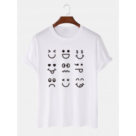 Mens Cartoon Expression Print Crew Neck Cotton Short Sleeve T-Shirts