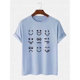 Mens Cartoon Expression Print Crew Neck Cotton Short Sleeve T-Shirts