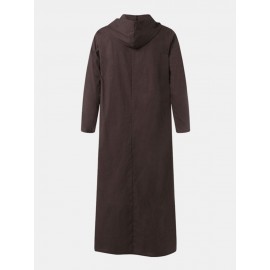 Men Cotton Middle Robe Solid Long Sleeve Hooded T-Shirt