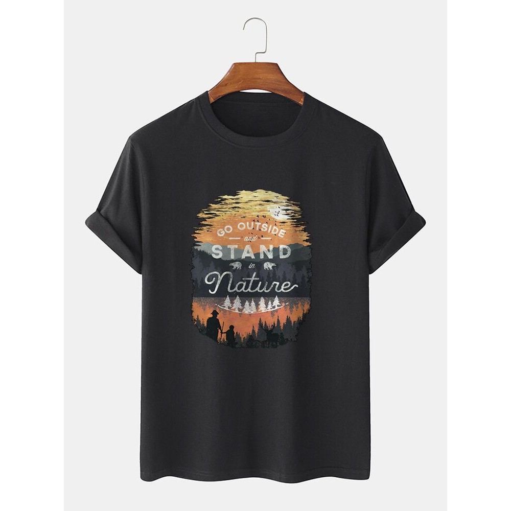 Mens 100% Cotton Slogant & Scenery Pattern Short Sleeve Casual T-Shirt Mens 100% Cotton Slogant & Scenery Pattern Short Sleeve Casual T-Shirt