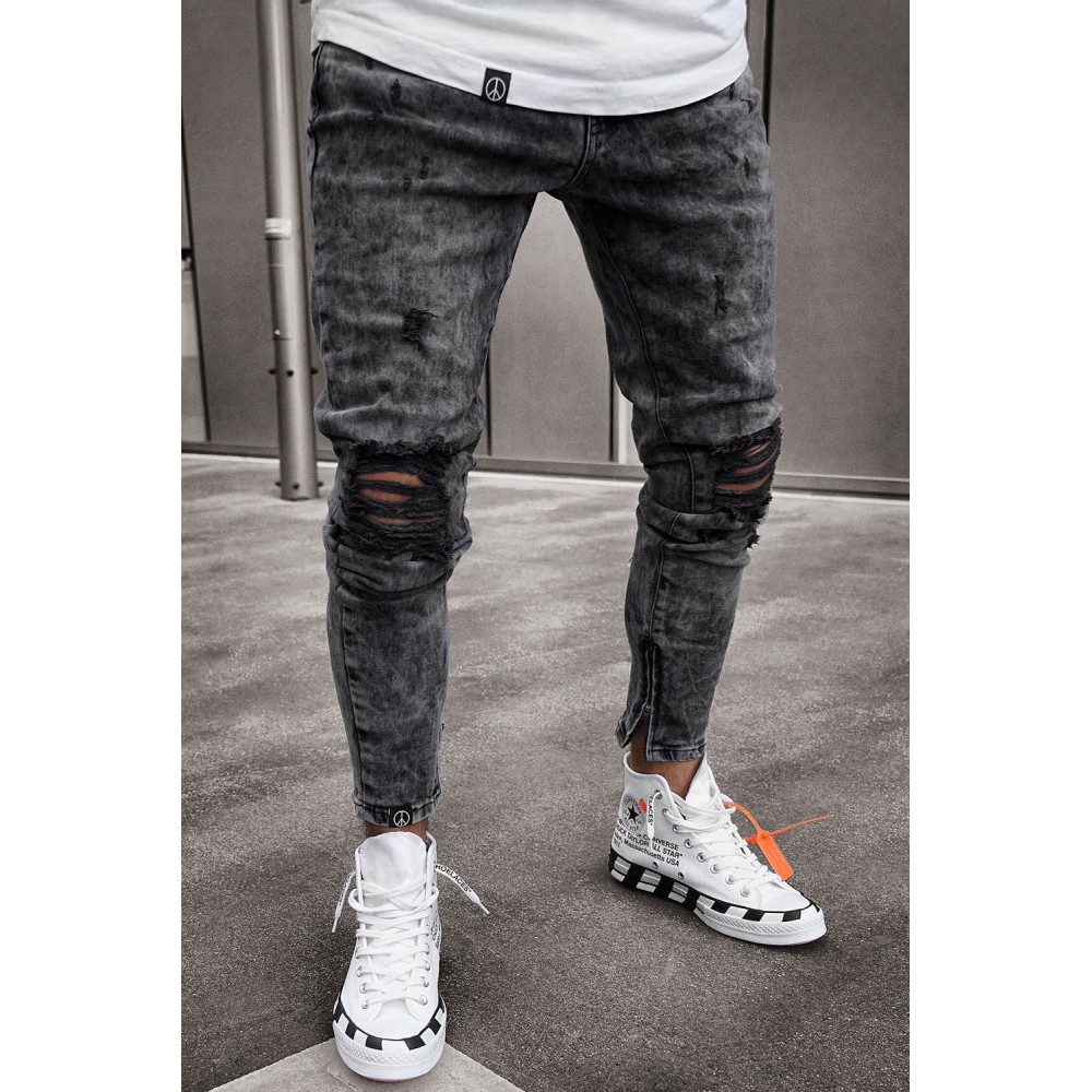 Gray Distressed Slim-fit Men's Jeans Gray Distressed Slim-fit Men's Jeans