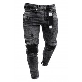 Gray Distressed Slim-fit Men's Jeans