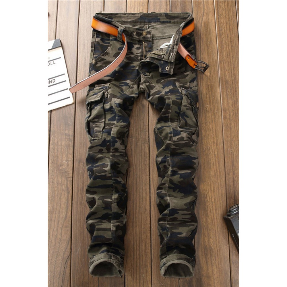 Camo Print Multi-Pockets Buttoned Men's Jeans Camo Print Multi-Pockets Buttoned Men's Jeans