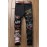 Black Letter Printed Buttoned Straight Leg Men's Jeans