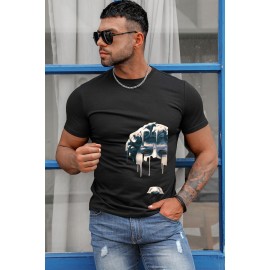 Black Abstract Graphic Print Short Sleeve Men's Tee