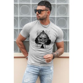 Gray Skull Spade Print Short Sleeve Men's Graphic Tee