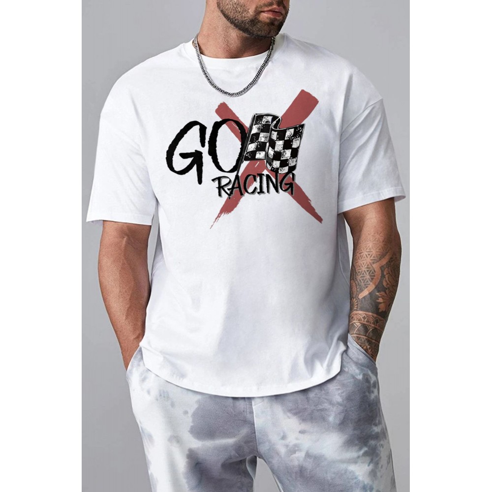 White Go Racing Mens Graphic T Shirt White Go Racing Mens Graphic T Shirt