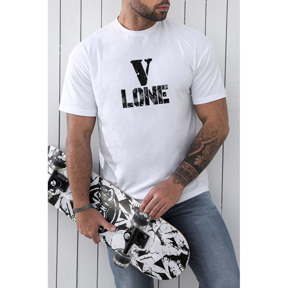 White V LONE O-neck Short Sleeve Men's T Shirt White V LONE O-neck Short Sleeve Men's T Shirt