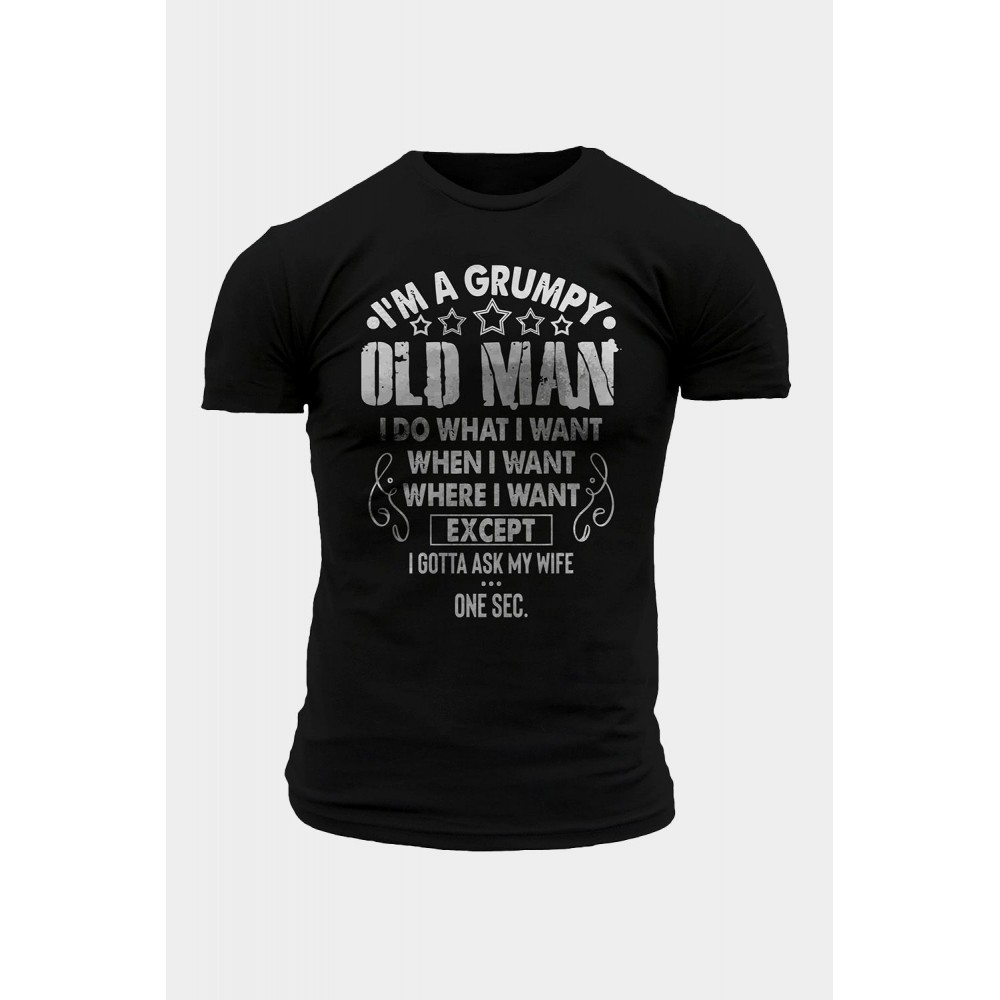 Black OLD MAN Letter Print Muscle Fit Short Sleeve Men's T Shirt Black OLD MAN Letter Print Muscle Fit Short Sleeve Men's T Shirt