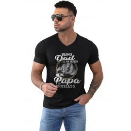 Black Dad Papa Letter Graphic Print Men's V Neck T Shirt