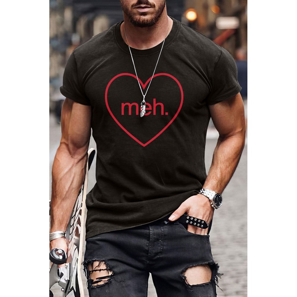 Black meh. Heart Shaped Print Crewneck Short Sleeve Men's Tee Black meh. Heart Shaped Print Crewneck Short Sleeve Men's Tee