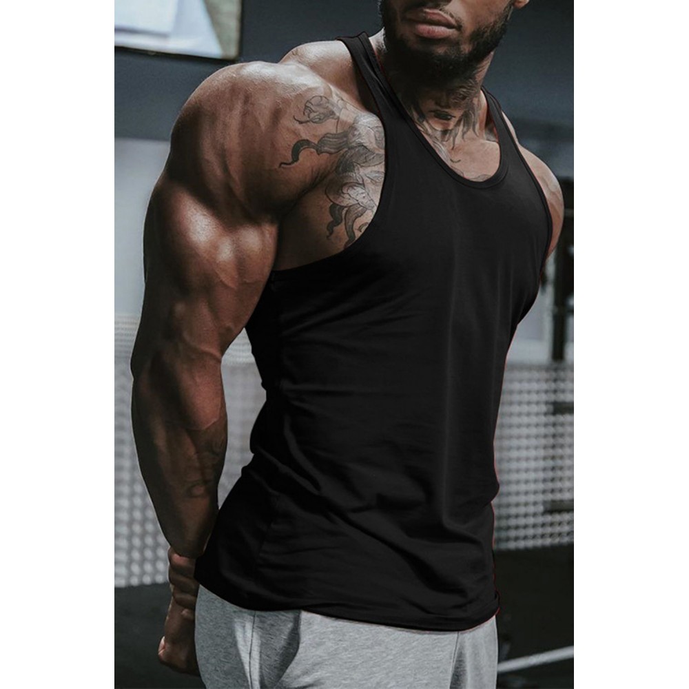 Black Solid Racerback Sleeveless Men's Fitness Vest Black Solid Racerback Sleeveless Men's Fitness Vest