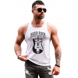 White Hard Rock Guitar Print Slim-fit Men's Tank Top