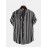 Mens Black Stripe Print Button Up Short Sleeve Lapel Casual Shirt