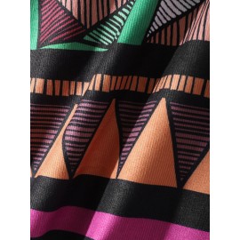 Mens Contrast Patchwork Geometric Pattern Embroidered Corduroy Long Sleeve Shirts