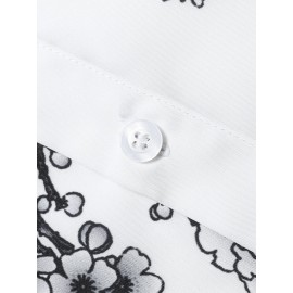 Mens Chinese Style Porcelain Floral Printed Short Sleeve Turn Down Collar Casual Shirt