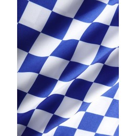 Mens Checkered Plaid Revere Collar Street Short Sleeve Shirts